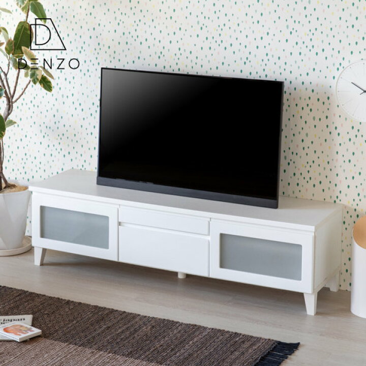 楽天市場 テレビ台 ローボード 白 ホワイト 鏡面 幅150 完成品 テレビボード 引き出し 収納 フラップ扉 すりガラス リビングボード シンプル Block Tv 150 Isseiki 101 家具インテリア Denzo