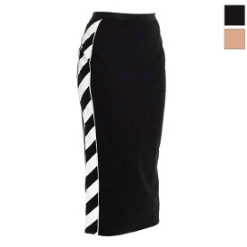 【父の日 早割 マラソン中P20!】OFF WHITE オフホワイト タイトスカート DIAG ATHLETIC SKIRT OWCC065E19 ミドル丈 ブラック 黒 ベージュ ヌードカラー スリット タイト ストレッチ素材 シグネチャ 斜線 ボトムス ストリート ヴァージル・アブロー