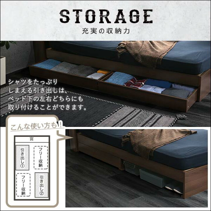 楽天市場】棚・収納付きヴィンテージチェストベッド ダブル【BROOK 