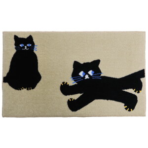 ねこ 45×75cm 猫柄 黒猫 グレー系 インテリアマット クリーンテックス 玄関マット マット 室内用 屋内 足ふきマット 洗える 吸水 すべり止め 日本製