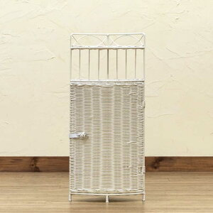 【SKB】ラタン調 コーナーラック 2段 ホワイト ブラウン インテリア アジアン 和風 レトロ 棚 扉付き 目隠し リビング 玄関 洗面所