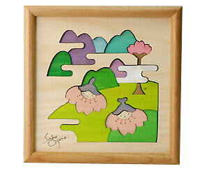 小黒三郎 ひな人形 【 組み木絵 桜の花びな 】 国産 コンパクト お雛様 木製 組み木 かわいい おしゃれ ひな祭り 節句 桃の節句 女の子 ひなまつり 誕生日 出産祝い ギフト プレゼント 遊プラ