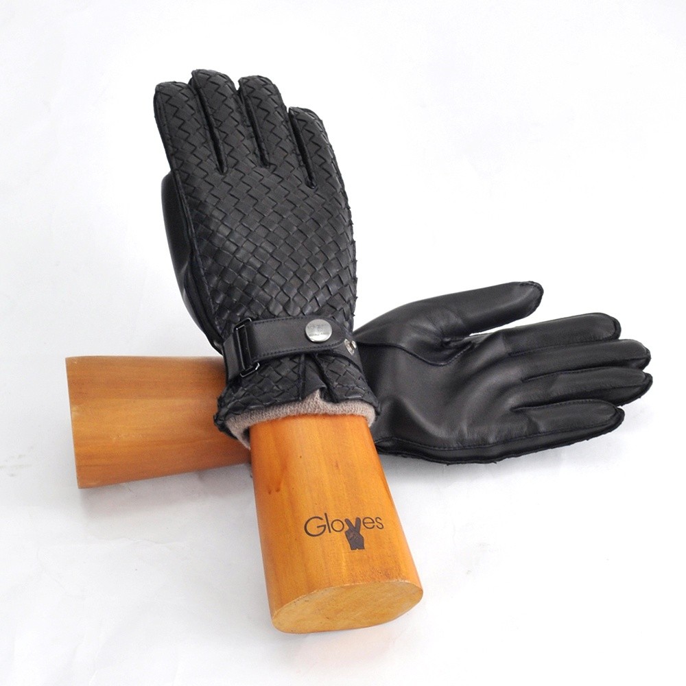 gloves グローブス メンズ 革手袋 ブラック ラムレザーグローブ イントレチャート 編み込み イタリア製 カシミアニット裏 贈り物  メンズセレクトshopオクテット公式