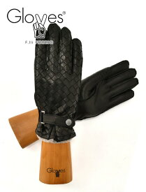 グローブス　　gloves レザーグローブ メンズ ラムレザー 手袋 イントレチャートデザイン カシミヤニット裏地 CA741 ブラック 黒 アジャスターベルト ギフト プレゼント イタリア製 でらでら 公式ブランド