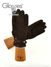 グローブス　　gloves レザーグローブ メンズ スウェードレザー 手袋 イントレチャートデザイン カシミヤニット裏地 CA741 ダークブラウン 茶 アジャスターベルト ギフト プレゼント イタリア製 でらでら 公式ブランド
