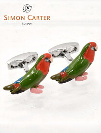 サイモンカーター　　SIMON CARTER メンズアクセサリー カフス カフリンクス 鳥 インコ　ラブバード アニマルシリーズ スワロフスキー エナメルレッド cufflinks パーティー イギリス でらでら 公式ブランド