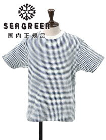 シーグリーン　　SEAGREEN 半袖Tシャツ メンズ ニットソー ビッグワッフル BIG WAFFLE ロイヤル ホワイト×ブルー コットンポリ レギュラーフィット クルーネック仕様 オニワッフル 国内正規品 でらでら 公式ブランド