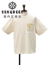 シーグリーン　　Seagreen 半袖Tシャツ メンズ クルーネックカットソー リサイクルコットン 胸ポケット付き アイボリー リラックスフィット ブランドアイコン刺繍 国内正規品 でらでら 公式ブランド