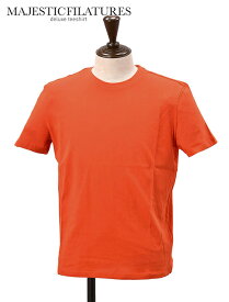 マジェスティック フィラチュール　　MAJESTIC FILATURES HOMME 半袖Tシャツ メンズ クルーネックカットソー コットン100％ サンセット オレンジ系 ソフトタッチ リラックス 国内正規品 でらでら 公式ブランド