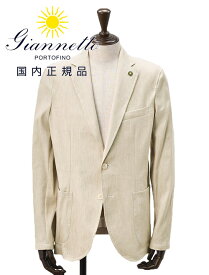 ジャンネット　　GIANNETTO シャツジャケット メンズ コットンリネンストレッチ CORALLO コラッロモデル シングル2つ釦 ライトベージュ 軽量 ラペルピン 背抜き仕様 イタリア製 国内正規品 でらでら 公式ブランド