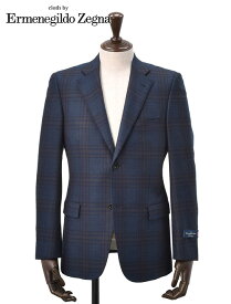 Cloth by Ermenegildo Zegna エルメネジルド ゼニア メンズ 2つ釦ジャケット HERITAGE ヘリテージ ネイビーブルー＆ブラウンチェック シングル ウール