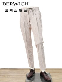 【3月4日20時発売開始30】ベルウィッチ　　BERWICH イージースラックス メンズ ジムモデル SAKE 1P GYM テーパードパンツ コードレン生地 ブラウン×ホワイト ストライプ柄 ゴムウエスト&ドローコード仕様 国内正規品 でらでら 公式ブランド