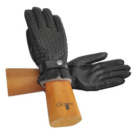 gloves　グローブス メンズ 革手袋 ブラック ラムレザーグローブ イントレチャート 編み込み イタリア製 カシミアニット裏 贈り物
