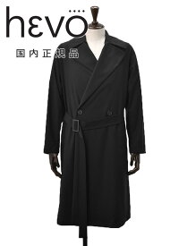 【early summer SALE 20%off】イーヴォ　　HEVO ベルテッドコート メンズ BRINDISI ブリンディジ ダブルブレスト ブラック 黒 ポリエステルレーヨン ラグランスリーブ リラックスフィット イタリア製 国内正規品 でらでら 公式ブランド