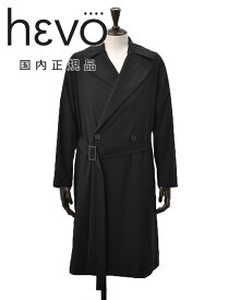 イーヴォ　　HEVO ベルテッドコート メンズ BRINDISI ブリンディジ ダブルブレスト ブラック 黒 ポリエステルレーヨン ラグランスリーブ リラックスフィット イタリア製 国内正規品 でらでら 公式ブランド