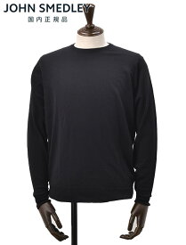ジョンスメドレー　　JOHN SMEDLEY クルーネックニット メンズ SCANLAN スキャラン ハイゲージセーター ブラック 黒 長袖 メリノウール MODERN FIT モダンフィット 国内正規品 でらでら 公式ブランド