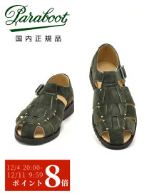 【ポイント8倍 11/27 9:59まで】パラブーツ　　PARABOOT グルカサンダル メンズ PACIFIC パシフィック グリーン ベロアスエード SPORTソール グラディエーター 編み込み ストラップ調節 国内正規品 でらでら公式 ブランド