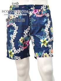 スコッチ＆ソーダ SCOTCH & SODA メンズスイムウェア 水着 ショーツ Combo Bタイプ ブルー系 メッシュライナー付 フラワープリント ミドルレングス 国内正規品 インポート 海外ブランド