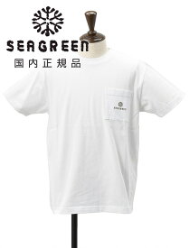 【GWフェア クーポン有】シーグリーン　　Seagreen 半袖Tシャツ メンズ クルーネックカットソー コットンジャージー フロント刺繍ロゴ ホワイト 白 フォトグラフィックデザイン 胸ポケット付き 国内正規品 でらでら 公式ブランド