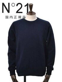 【月間優良ショップ獲得記念 50%off】ヌメロ ヴェントゥーノ　　N°21 クルーネックニット メンズ バックレザーパッチ ネイビー ヴァージンウールセーター ラグランスリーブ レギュラーフィット 国内正規品 でらでら公式