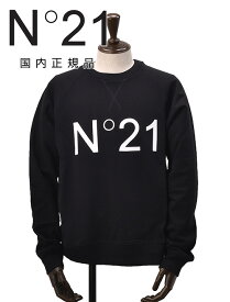 【スプリング30】ヌメロ ヴェントゥーノ　　N°21 長袖トレーナー メンズ スウェットシャツ ブランドロゴプリント ブラック 黒 クルーネック仕様 裏パイル ラグランスリーブ リラックスフィット 国内正規品 でらでら公式 ブランド