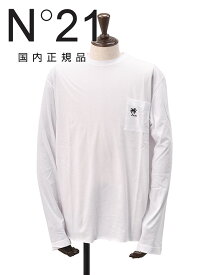 【スプリング50】ヌメロ ヴェントゥーノ　　N°21 長袖Tシャツ メンズ クルーネックカットソー パームツリー刺繍 ホワイト 白 胸ポケット付きデザイン リラックスフィット 国内正規品 でらでら公式 ブランド