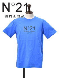 【6/4 20:00 販売開始 50%off】ヌメロ ヴェントゥーノ　　N°21 メンズ ロゴプリントTシャツ ブルー 半袖カットソー Logo-Print T-Shirt リラックスフィット イタリア インポートブランド 国内正規品