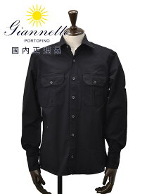 【マラソン期間中 s20】ジャンネット　　GIANNETTO サファリシャツ メンズ コットン WASHING DIVISION ウォッシングデヴィジョン ブラック 黒 ホリゾンタル襟 スリムフィット 製品洗い 国内正規品 でらでら公式 ブランド