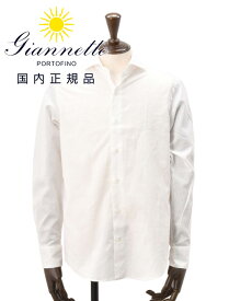 ジャンネット　　GIANNETTO 長袖カジュアルシャツ メンズ リネンコットン生地 ホワイト 白 ホリゾンタル襟 スリムフィット 製品洗い イタリア製 国内正規品 でらでら公式 ブランド