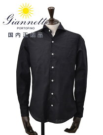 ジャンネット　　GIANNETTO 長袖カジュアルシャツ メンズ リネン生地 ブラック 黒 ホリゾンタル襟 SLIM FIT スリムフィット 製品洗い イタリア製 国内正規品 でらでら 公式ブランド