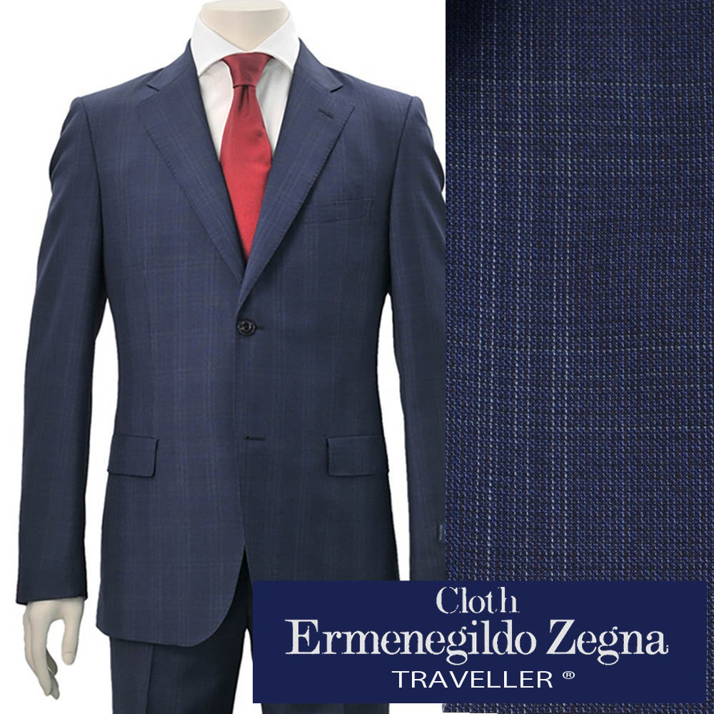 【マラソン期間 半額】エルメネジルドゼニア　　cloth by Ermenegildo Zegna ビジネススーツ メンズ TRAVELLER  トラベラー ウール ブルーネイビー 青ウインドーペン織り スリムフィット2つボタン シングル でらでら 公式ブランド |  インポートセレクトSHOPでらでら