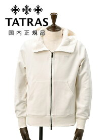 タトラス　　TATRAS スウェットパーカー メンズ フェルダ FELDA ジップアップ仕様 シルケットコットン ホワイト 白 左袖エンボスロゴ レギュラーフィット MTAT24S8198 国内正規品 でらでら公式 ブランド