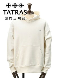 タトラス　　TATRAS プルオーバーパーカー メンズ アギラ AGUILA スウェット生地 シルケットコットン ホワイト 白 左袖エンボスロゴ オーバーサイズ 国内正規品 でらでら公式 ブランド