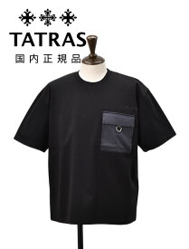 タトラス　　TATRAS 半袖Tシャツ メンズ ヴェント VENTO クルーネックカットソー ブラック 黒 スムースコットン ミリタリーポケット 切替デザイン オーバーサイズ 国内正規品 でらでら公式 ブランド
