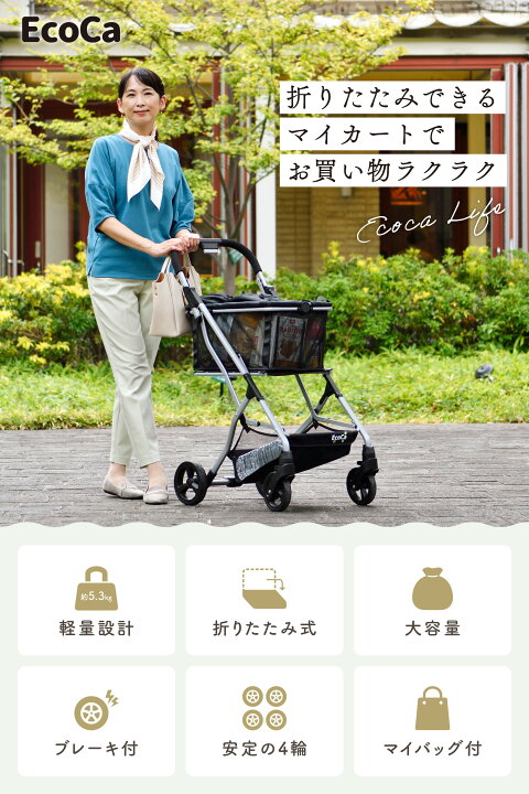 楽天市場】エコカ 折りたたみ ショッピングカート 2段構造 耐荷重30kg 