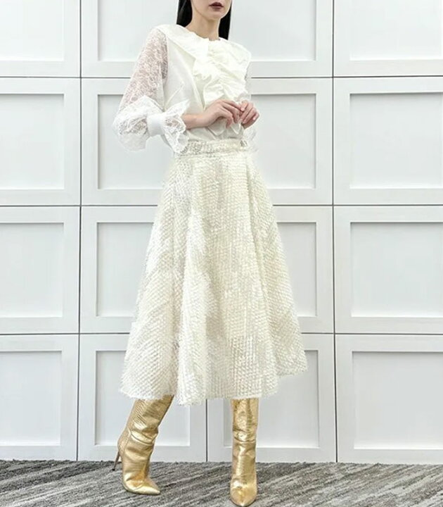 楽天市場】(MA)【Adonisis】シアーラメジャガードロングフレアスカート  