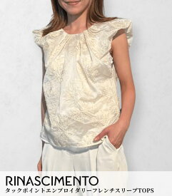 【RINASCIMENTO】タックポイントエンブロイダリーフレンチスリーブTOPS▼
