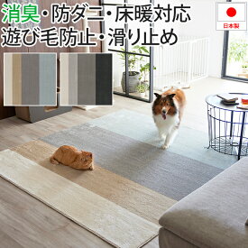 ラグ ペット 防ダニ 北欧 おしゃれ 消臭 滑り止め付き ホットカーペット対応 床暖房対応 遊び毛防止 ペットにオススメ 日本製 ボーダー グラデーション デザイン モノトーン 約130×190cm / 約190×190cm / 約190×240cm ワグ (S) Wag 引っ越し 新生活 ペットマット