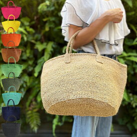 【ポイント10倍】サイザルバッグ 12インチ 大きめかごバッグ トート ショルダー 夏 秋 レディース 1泊旅行にも使えるケニア製 ナチュラル 赤 青 紺 黒 茶 緑 黄 グレー ブラウン
