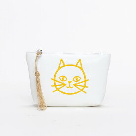 【ポイント10倍】猫刺繍 ミニポーチ 小物入れ ねこ ネコ ファティマモロッコ ホワイト ピンク ブラック Fatima Morocco 刺しゅう かわいい 化粧ポーチ