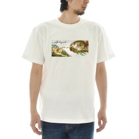 【半袖 アートTシャツ】ミケランジェロ・ブオナローティ Tシャツ アダムの創造 ライフ イズ アート 半袖 ショートスリーブ SS S/S メンズ レディース 大きいサイズ ビックサイズ おしゃれ 絵画 名画 ティーシャツ S M L XL XXL ホワイト 白 ブランド 美術
