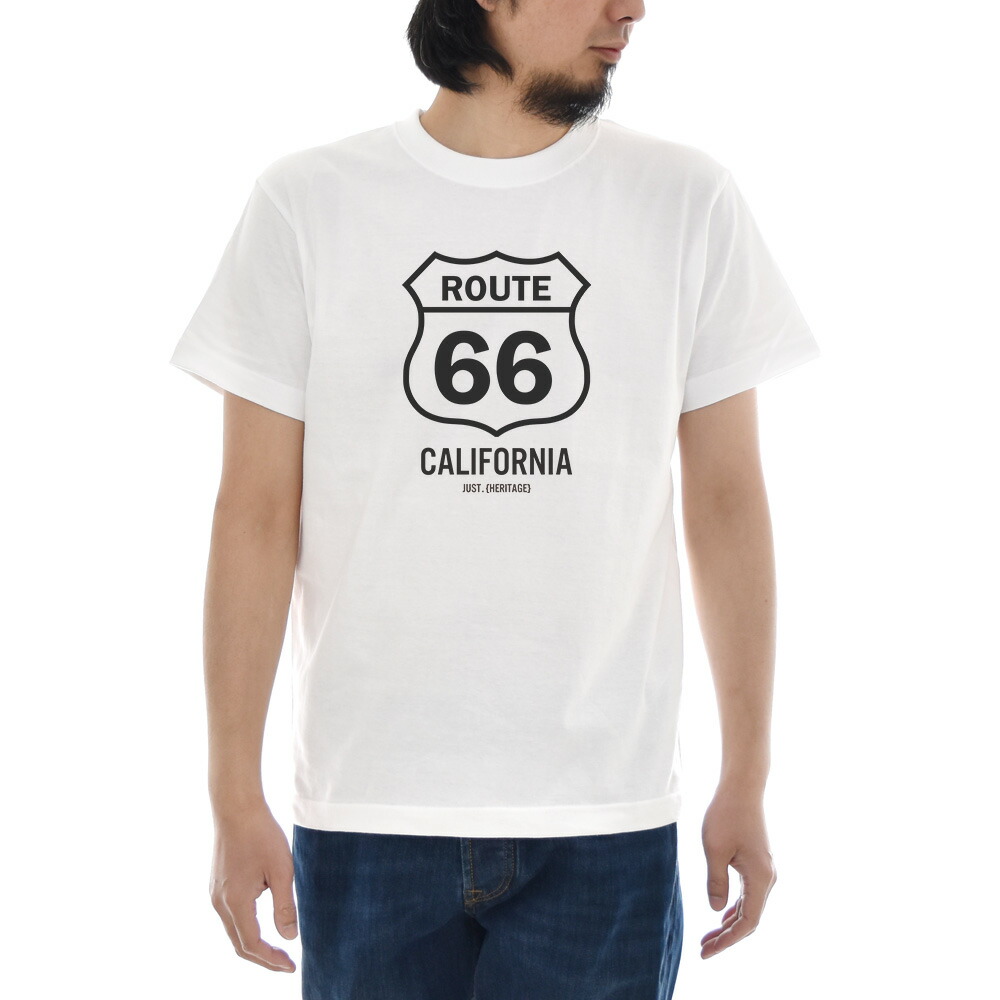 ルート 66 モノクロ Tシャツ ジャスト 半袖Tシャツ メンズ レディース ティーシャツ ルート66 ROUTE 66 カリフォルニア アメリカ USA 国道 標識 カジュアル 大きいサイズ ビッグサイズ ホワイト 白 S M L XL XXL XXXL