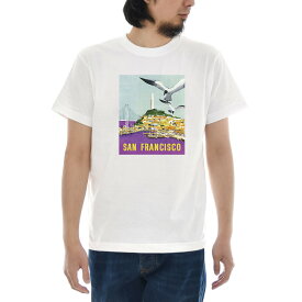 ヴィンテージ ポスター Tシャツ カリフォルニア サンフランシスコ 半袖Tシャツ メンズ レディース 大きいサイズ ビックサイズ ティーシャツ リトグラフ 石版印刷 絵画 アート レトロ ビンテージ 景色 風景 アメリカン航空 美術