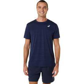 asics アシックス MEN COURT STRIPE SS TOP ミッドナイト M 2041A257 400 | スポーツ用品 スポーツ グッズ ツール アクセサリー 雑貨 小物 使いやすい テニス 衣類 メンズ 男性用 M トップス シャツ Tシャツ 紺 ネイビー ベトナム