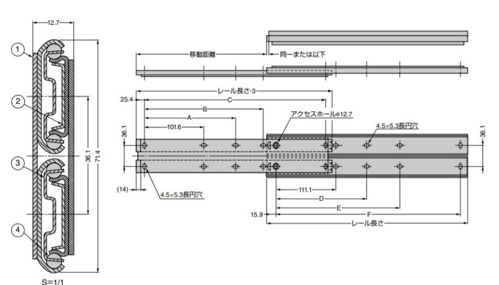 SUGATSUNE スガツネ工業 スライドレール レール長さ C601 重量用