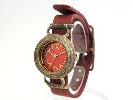 en 籠 (赤茶） 手作り腕時計