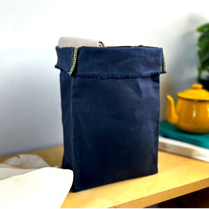 ブラウンキャンバスバッグ M ダークネイビー ペーパーバッグ パラフィン加工 コットン100% ランチバッグ ダストボックス 紙袋風 収納 おしゃれ シンプル【ネコポス】