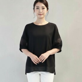 PUPULA(ププラ） シフォントリムスリーブ コットンカットソー プルオーバー【レディースファッション 30代 40代 50代 60代】