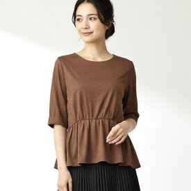 PUPULA ププラ切り替え後ろ下がり リネン5分袖 カットソー【レディースファッション 30代 40代 50代 60代】