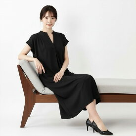 ププラ ( PUPULA )ハイツイスト スムースファブリック ヘンリーカットネック ワンピース【レディースファッション 30代 40代 50代 60代】【動画掲載】